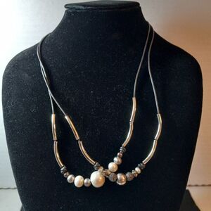 Lizzy James Two Strand Silver Tone Metal Beaded Cord Necklace